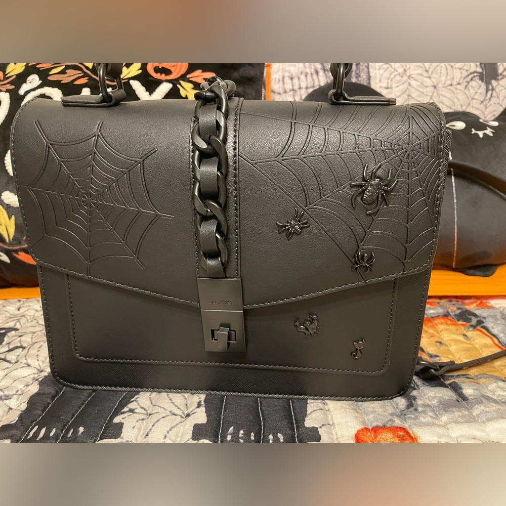 Aldo Black Spider Web Embossed Shoulder Bag